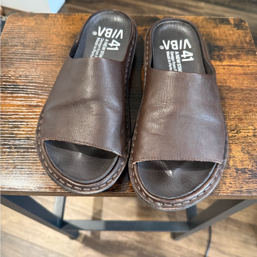 VIBAe SAINT TROPEZ leather sandals in cocoa brown - size 41